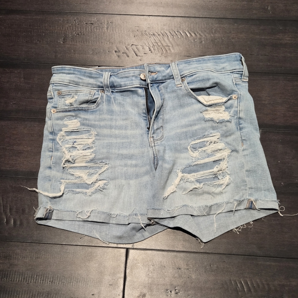 American Eagle Outfitters Ripped Light Blue Jean Shorts